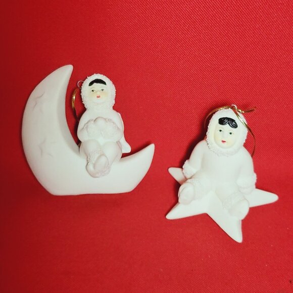 Vintage Christmas Ornament Arctic Kids of Alaska Snow Babies Angel on Crescent M - Picture 1 of 12